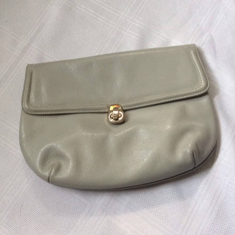 Vintage early 80's grey leather convertible handbag clutch, excellent condition